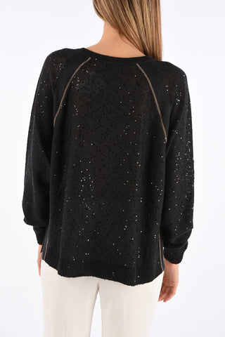 Flax and silk Sequined v-neck sweater