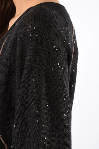 Flax and silk Sequined v-neck sweater