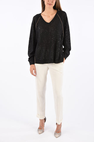 Flax and silk Sequined v-neck sweater
