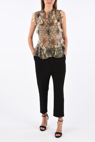 floral-print silk frill top