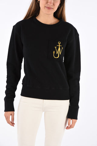 raw edge crew-neck sweatshirt with Embroiderd Logo