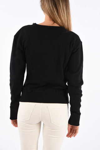 raw edge crew-neck sweatshirt with Embroiderd Logo