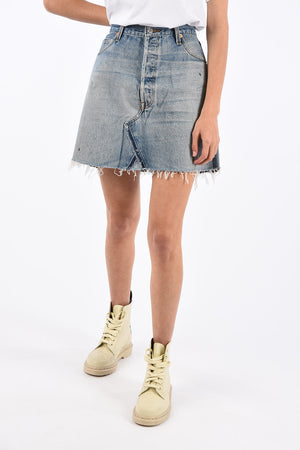 denim High waist mini Skirt with Frayed Hem