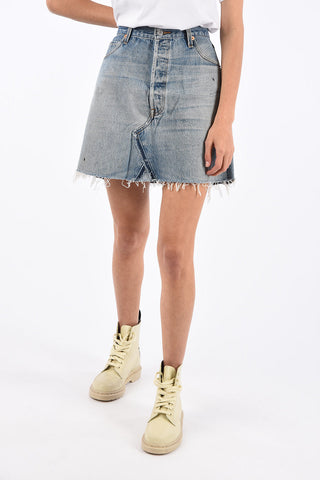 denim High waist mini Skirt with Frayed Hem