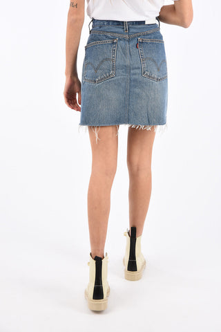 denim High waist mini Skirt with Frayed Hem