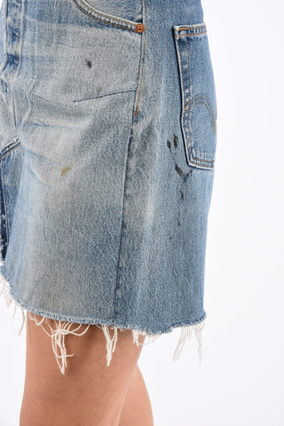 denim High waist mini Skirt with Frayed Hem