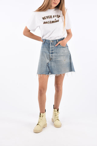 denim High waist mini Skirt with Frayed Hem