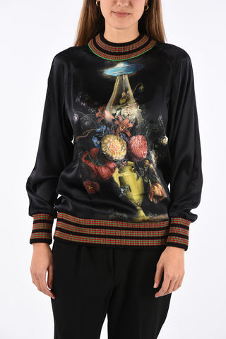 floral-print silk sweater