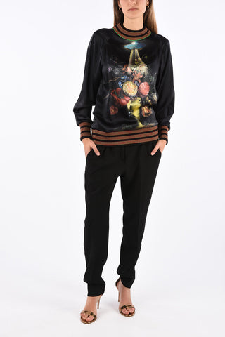 floral-print silk sweater