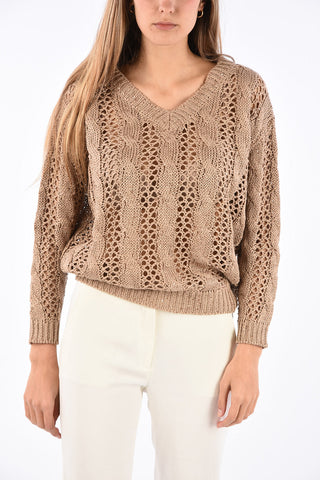 Flax Blend sequined cable knit