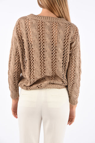 Flax Blend sequined cable knit