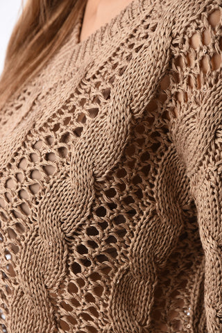 Flax Blend sequined cable knit