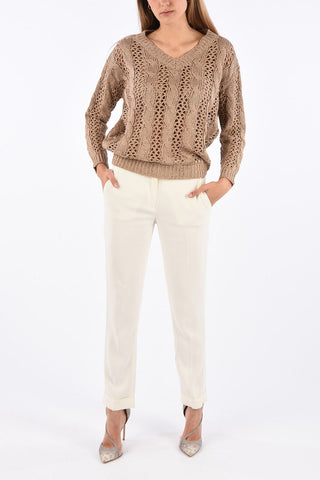 Flax Blend sequined cable knit