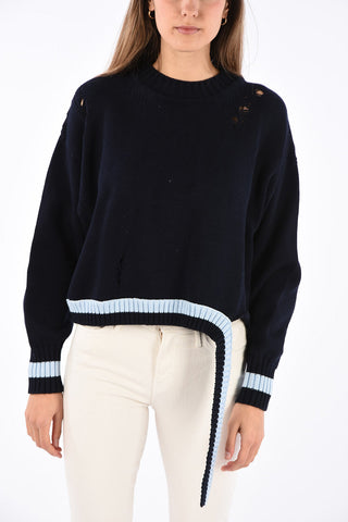 Distressed LEA crew-neck sweater