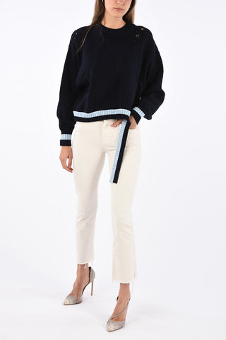 Distressed LEA crew-neck sweater