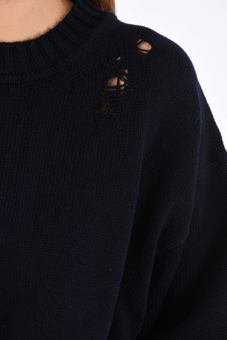 Distressed LEA crew-neck sweater