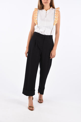 single pleat cuffed hem trousers