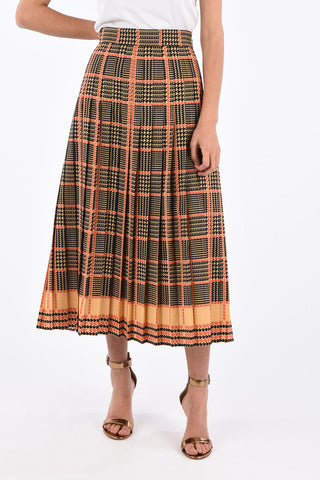 district check flared skirt with Side zip closure