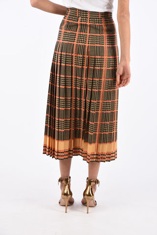 district check flared skirt with Side zip closure