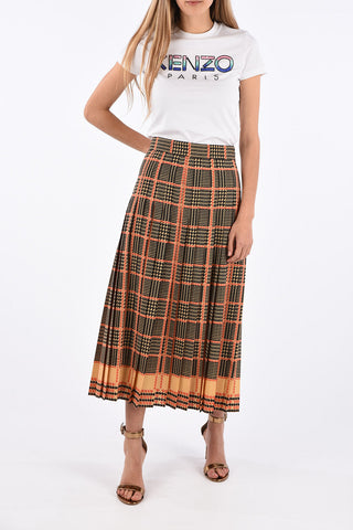 district check flared skirt with Side zip closure