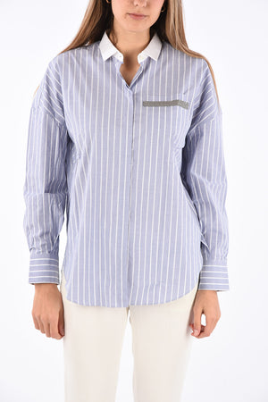 awning striped shirt with Breasted Pockets