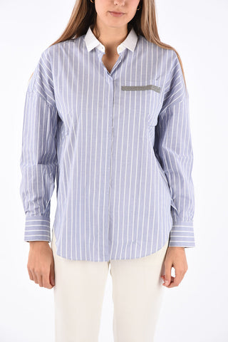 awning striped shirt with Breasted Pockets