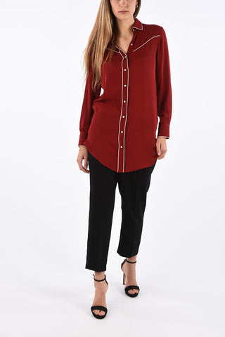 silk snap button blouse