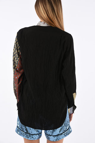 abstract print wing collar asymmetric blouse