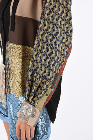 abstract print wing collar asymmetric blouse