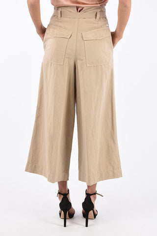 high-rise waist palazzo capri pants with belt