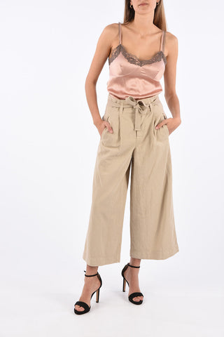 high-rise waist palazzo capri pants with belt