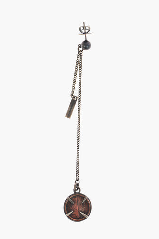 Silver Single Drop Earring with Coin Pendant