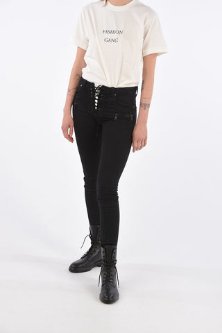 Lace up skinny fit jeans