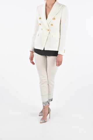 Lined Double Breasted Blazer with Peaked Lapels