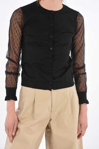 Silk and Wool Cardigan with Tulle Sleeves