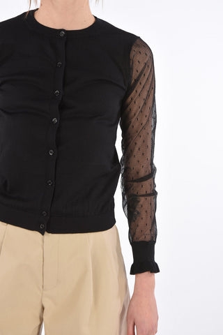 Silk and Wool Cardigan with Tulle Sleeves
