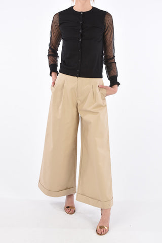 Silk and Wool Cardigan with Tulle Sleeves