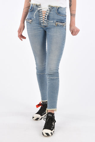 Vintage Effect Lace Up Skinny Fit Jeans