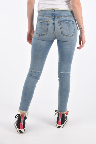 Vintage Effect Lace Up Skinny Fit Jeans