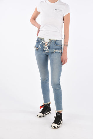Vintage Effect Lace Up Skinny Fit Jeans