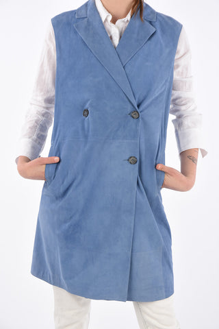 Suede Double-Breasted Long Vest  