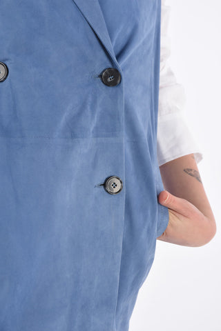 Suede Double-Breasted Long Vest  