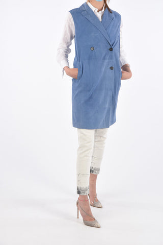 Suede Double-Breasted Long Vest  