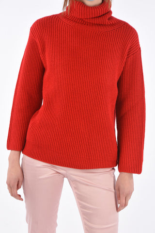 Cable Knit RED LADIES Turtle-Neck Sweater