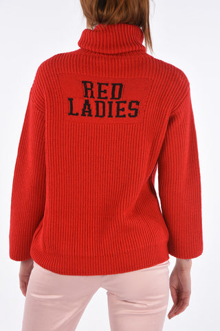 Cable Knit RED LADIES Turtle-Neck Sweater