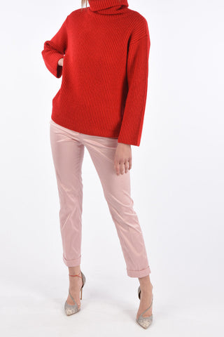 Cable Knit RED LADIES Turtle-Neck Sweater