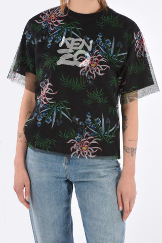 Floral-Printed Double Layer T-shirt