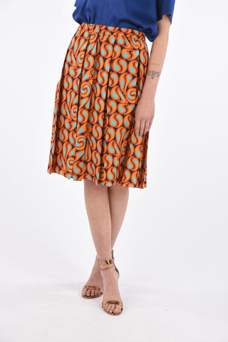 Silk TANGERINE Flared Skirt with Elastic Waist Band