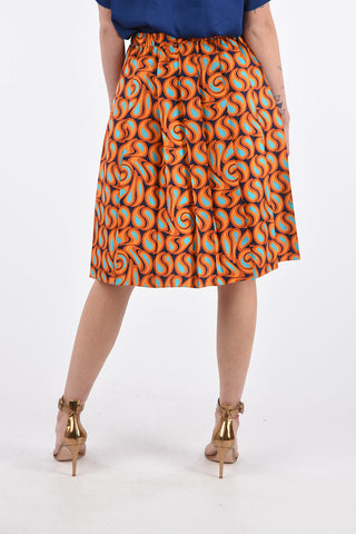 Silk TANGERINE Flared Skirt with Elastic Waist Band