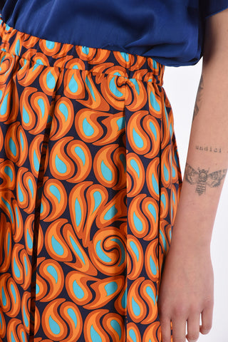 Silk TANGERINE Flared Skirt with Elastic Waist Band